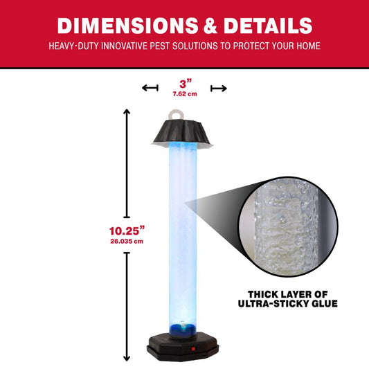 An LED-light Glostik trap designed to attract and capture mosquitoes and other flying insects, ideal for use in both indoor and outdoor settings like garages and patios. An LED-light Glostik trap designed to attract and capture mosquitoes and other flying insects, ideal for use in both indoor and outdoor settings like garages and patios.