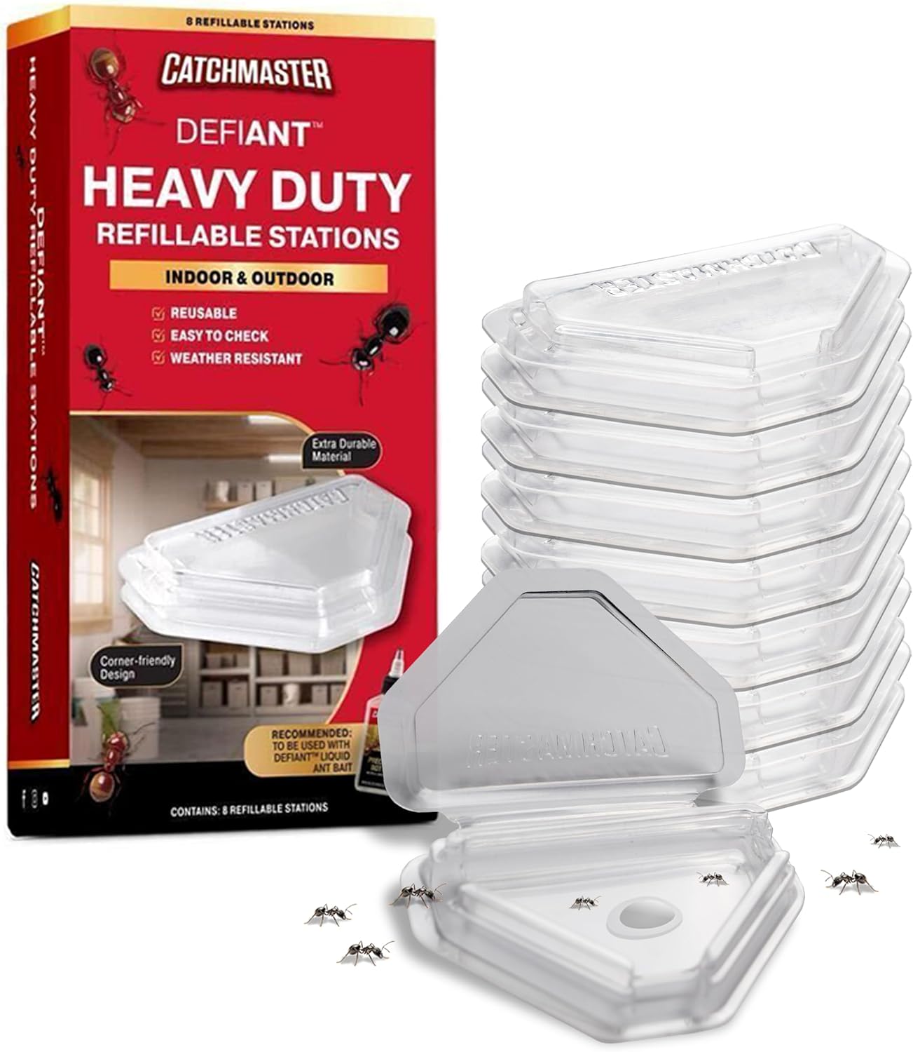 Catchmaster Defiant Reusable Ant Traps 8-Pack, Indoor & Outdoor Bait Stations (Bait Not Included)