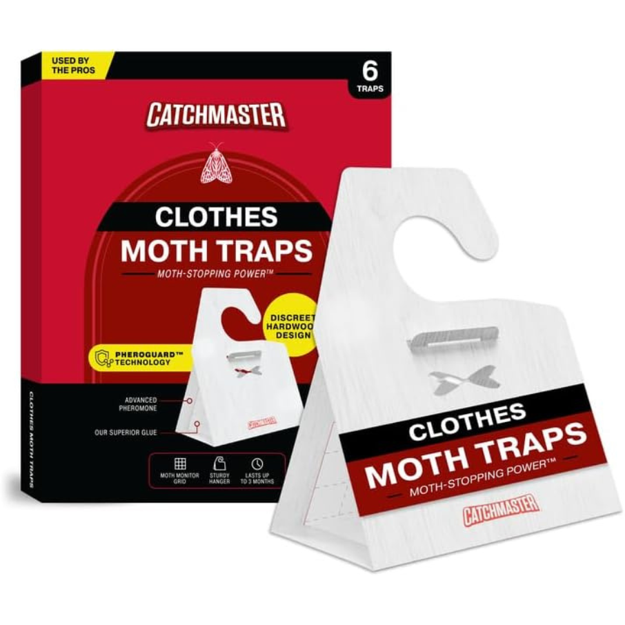 Catchmaster Premium Clothes Moth Traps with PheroGuard Technology, 6 Pack Hardwood Pattern Glue Traps for Closets