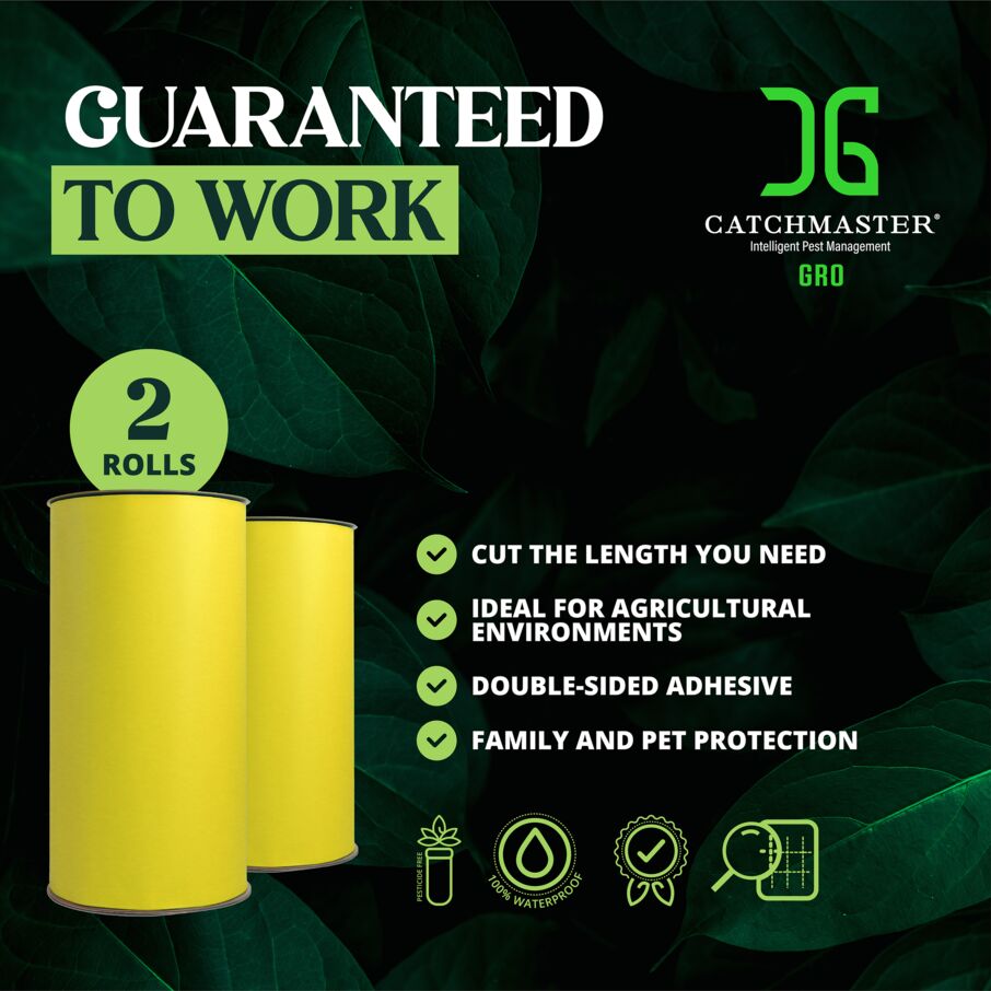 CatchmasterGRO XL AG Rolls – 2 Double-Sided Adhesive Fly Tape Strips - Yellow