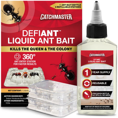 DEFIANT™ Premium Liquid Ant Control, 1-Year Supply + 8 Classic Bait Stations