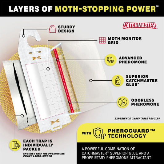 Catchmaster Premium Clothes Moth Traps with PheroGuard Technology, 6 Pack Hardwood Pattern Glue Traps for Closets