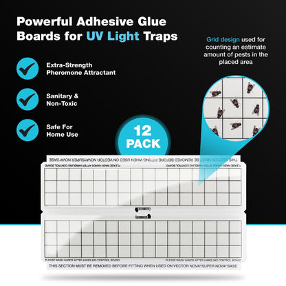 Catchmaster Vector Trap Refill, UV Fly Trap Boards, Sticky Glue for Gnats & Bugs, 12-Pack White