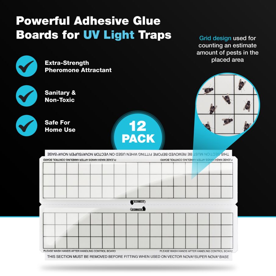 Catchmaster Vector Trap Refill, UV Fly Trap Boards, Sticky Glue for Gnats & Bugs, 12-Pack White