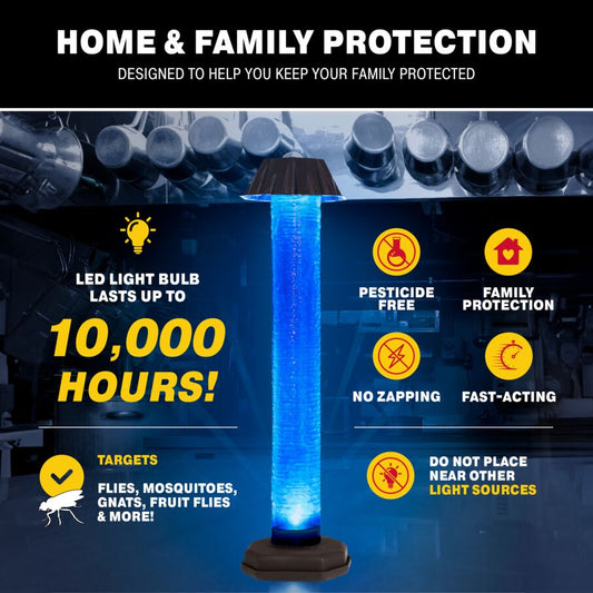 An LED-light Glostik trap designed to attract and capture mosquitoes and other flying insects, ideal for use in both indoor and outdoor settings like garages and patios.