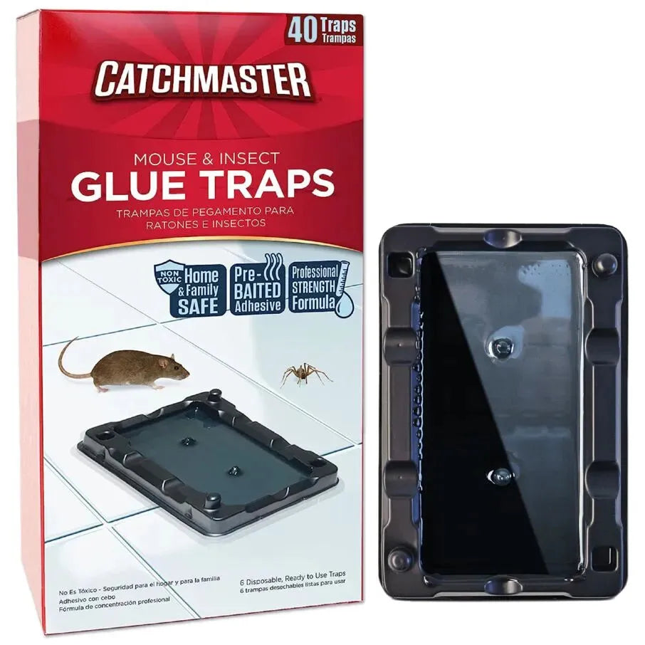 Catchmaster Mouse & Insect Glue Traps 40-Pk, Adhesive Rodent & Bug Catcher, Pre-Scented Mouse Traps Indoor for Home, Sticky Glue