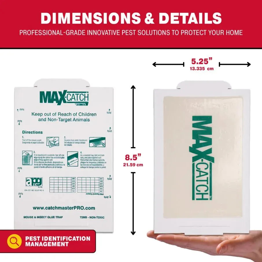 Visual representation of glue trap size: 8.5" length x 5.25" width