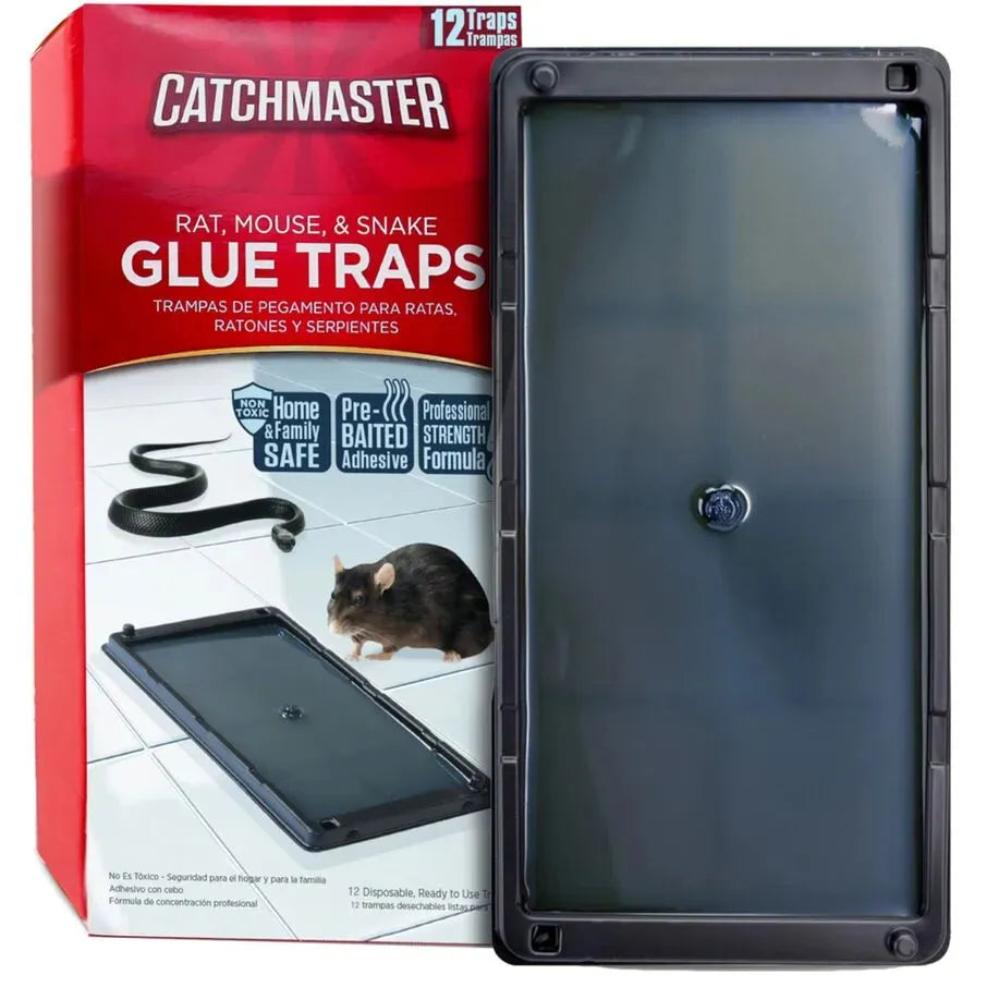 Catchmaster Baited Rat Mouse and Snake Glue Traps - 12 Glue Trays